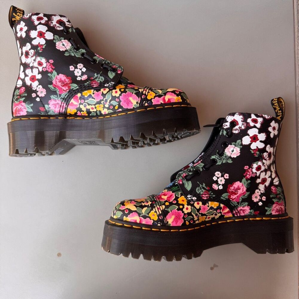 Dr. Martens Sinclair Floral Mashup Boots Womens 9US/41EU Black Leather Platform - Picture 6 of 15